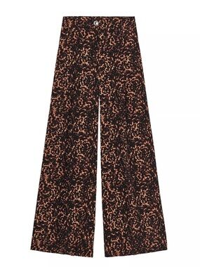 Zara Wide-Leg Animal Print Pants in Brown/Black